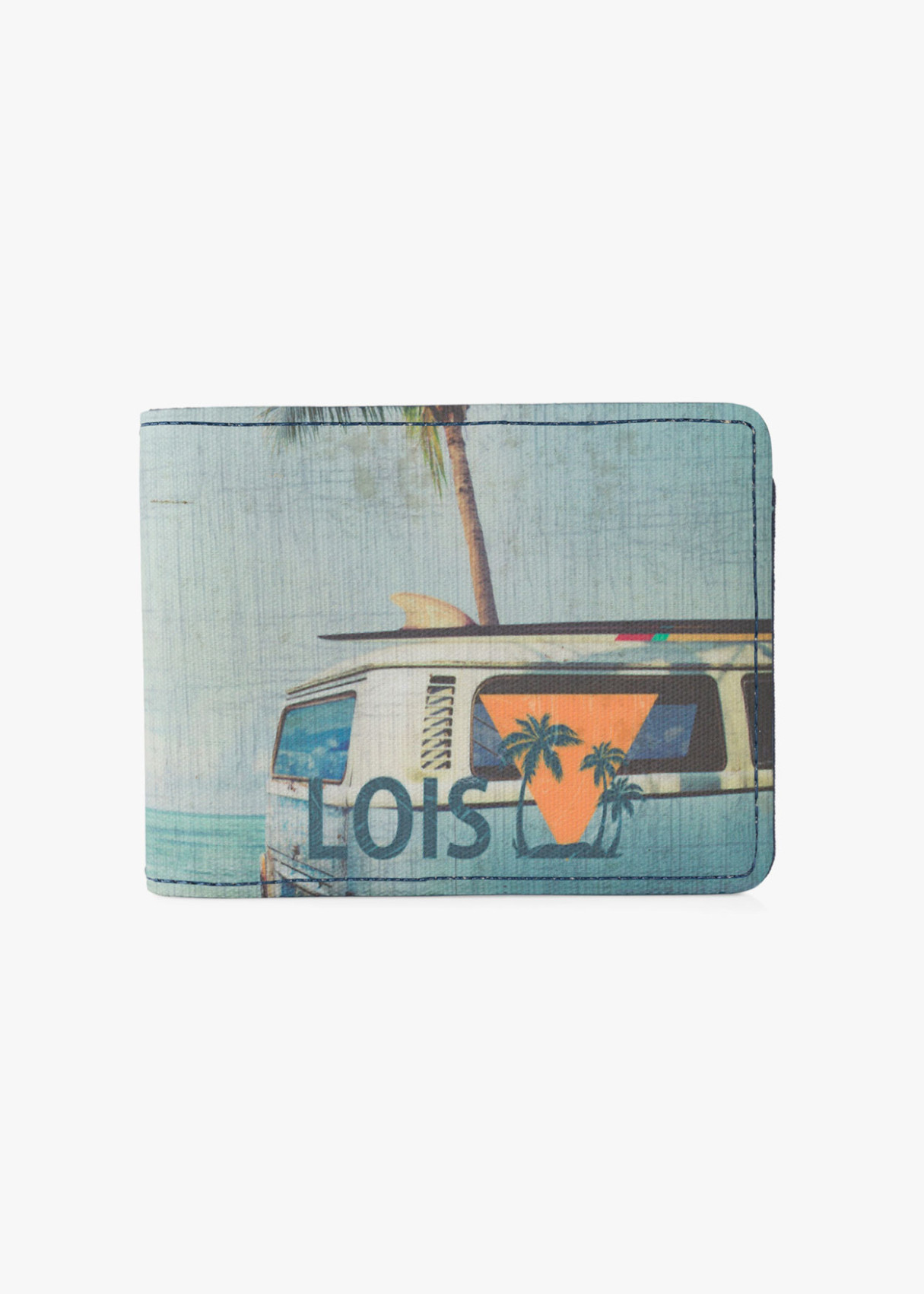 Cartera con tarjetero y monedero estampado playa azul