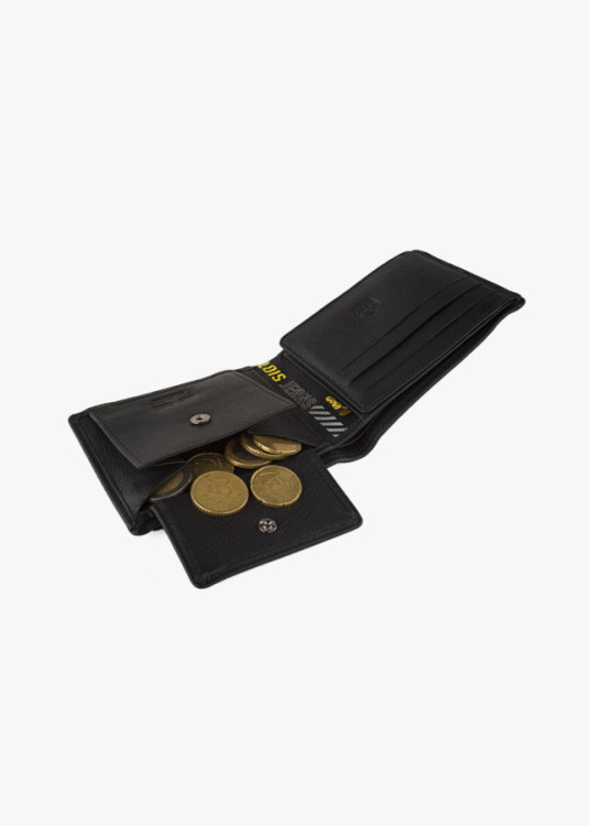 Cartera billetera con tarjetero y monedero elástico negra