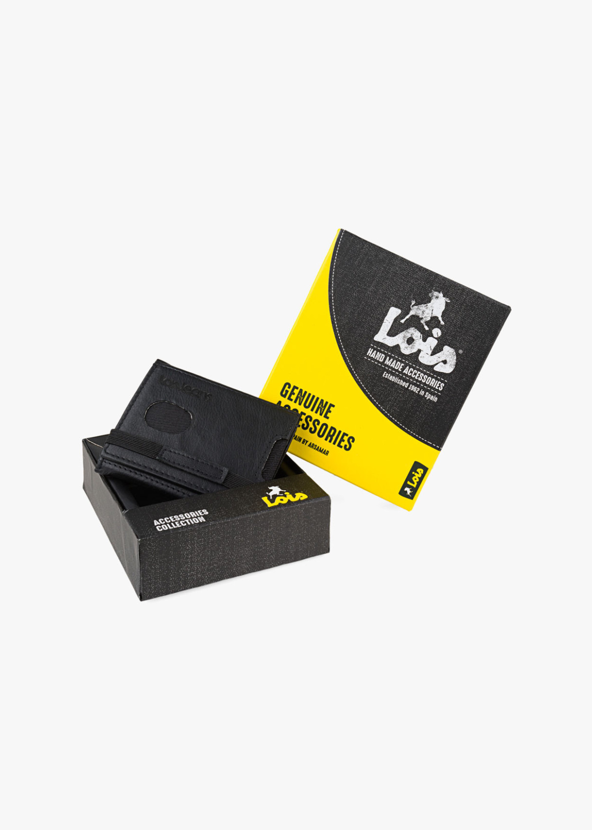 Tarjetero monedero de piel cierre goma negro