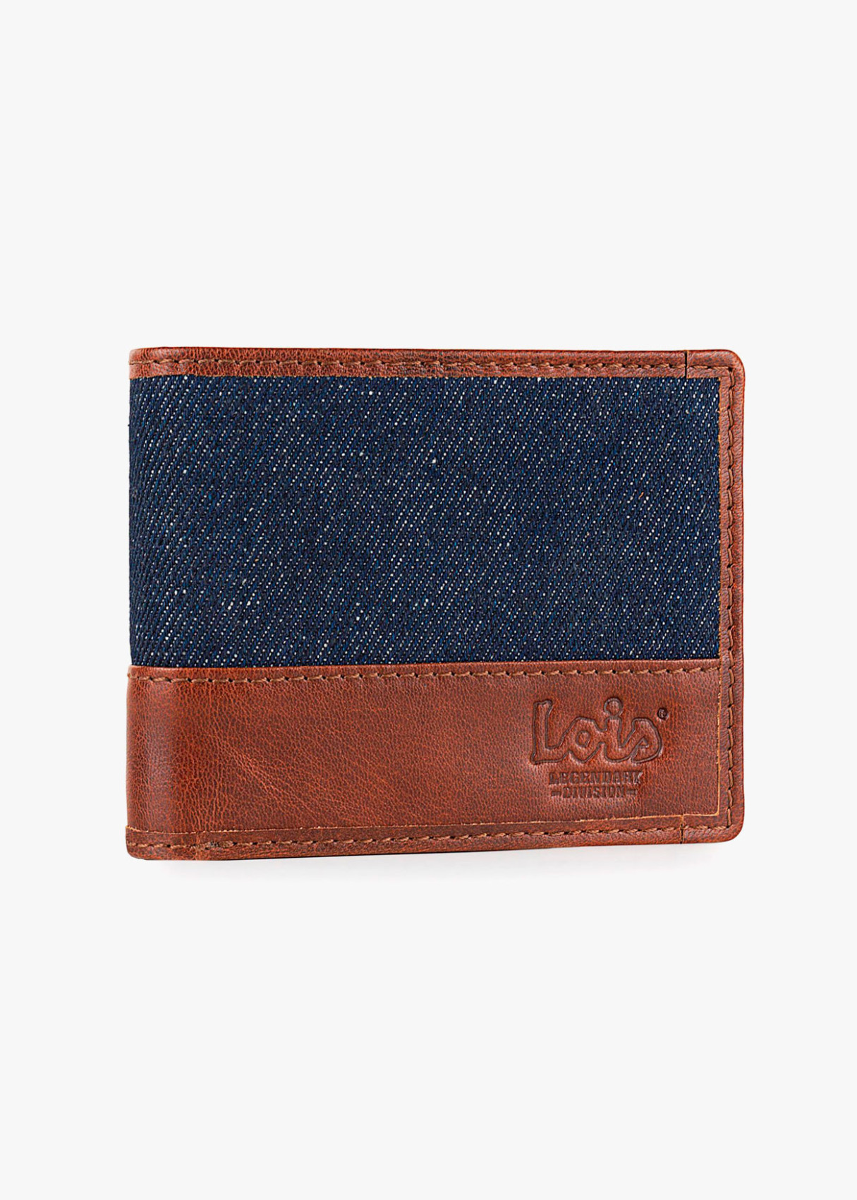 Cartera billetera de piel y lona con tarjetero azul