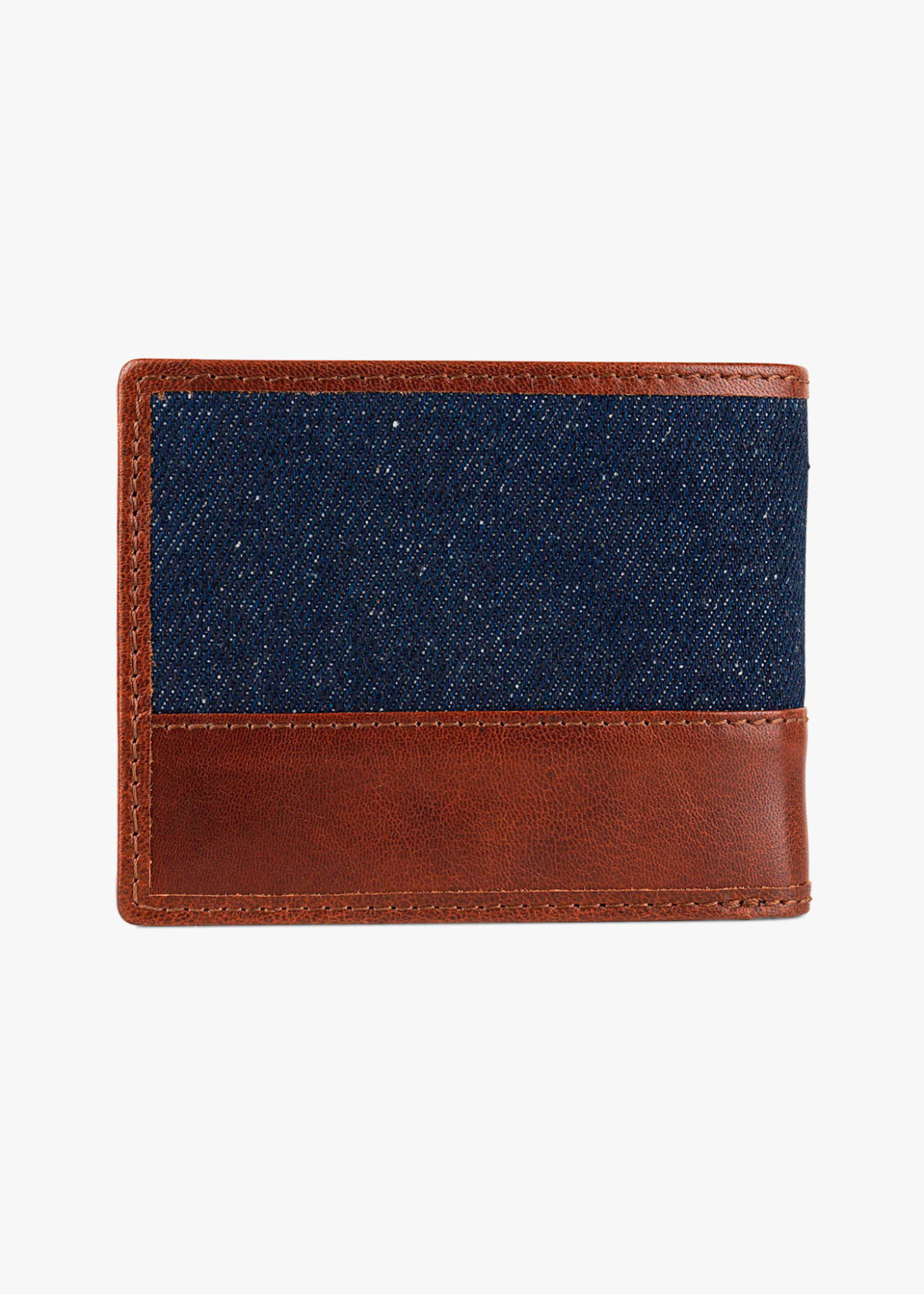 Cartera billetera de piel y lona con tarjetero azul