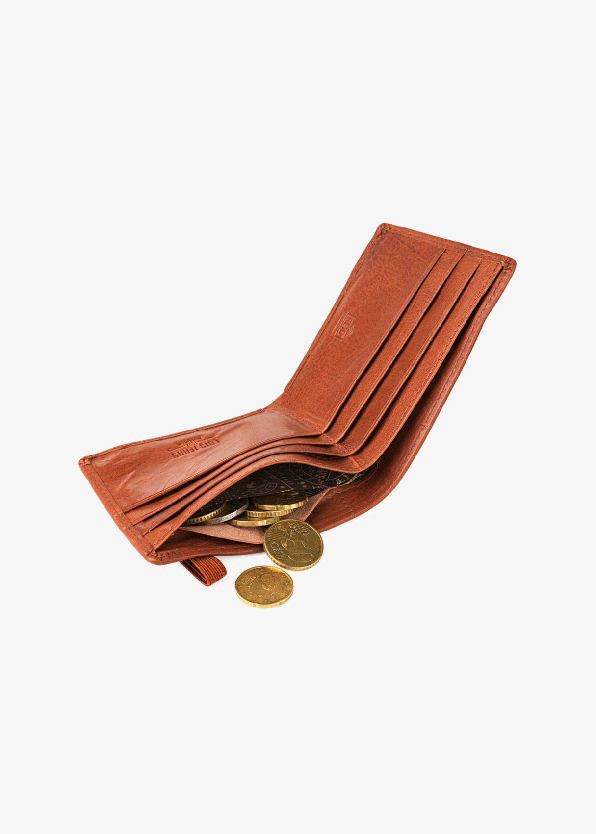 Cartera billetera de piel con tarjetero y monedero elástico cuero marrón