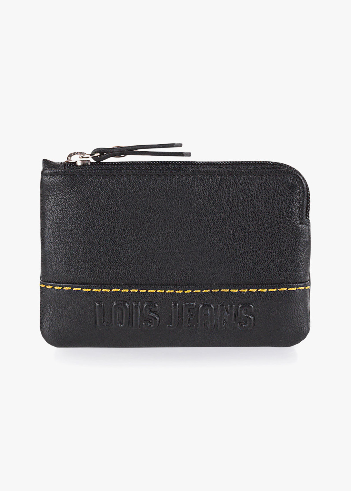 Monedero de piel pequeño con llavero y bolsillo exterior negro