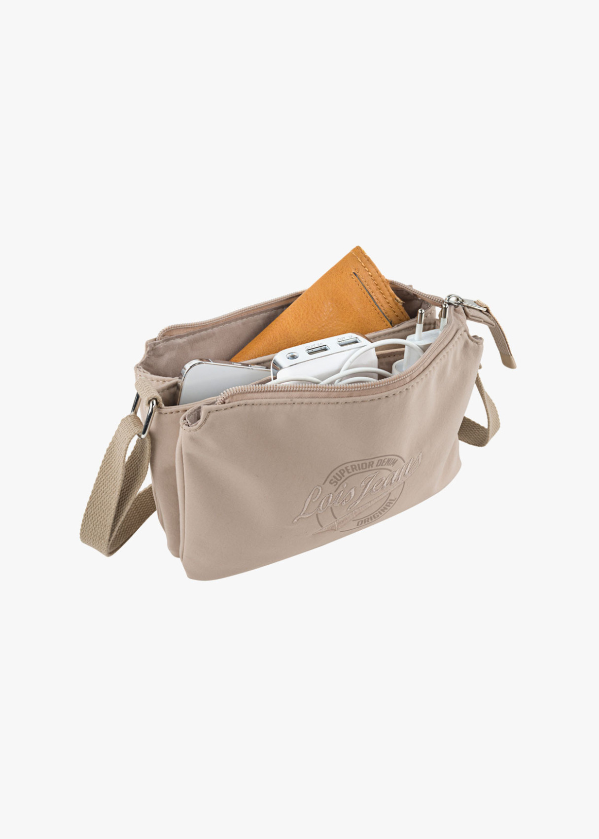 Bolso bandolera doble compartimento ajustable tierra