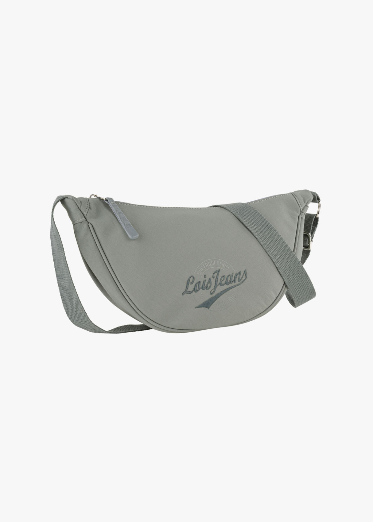 Bolso bandolera ajustable ovalado monocolor con cremallera gris