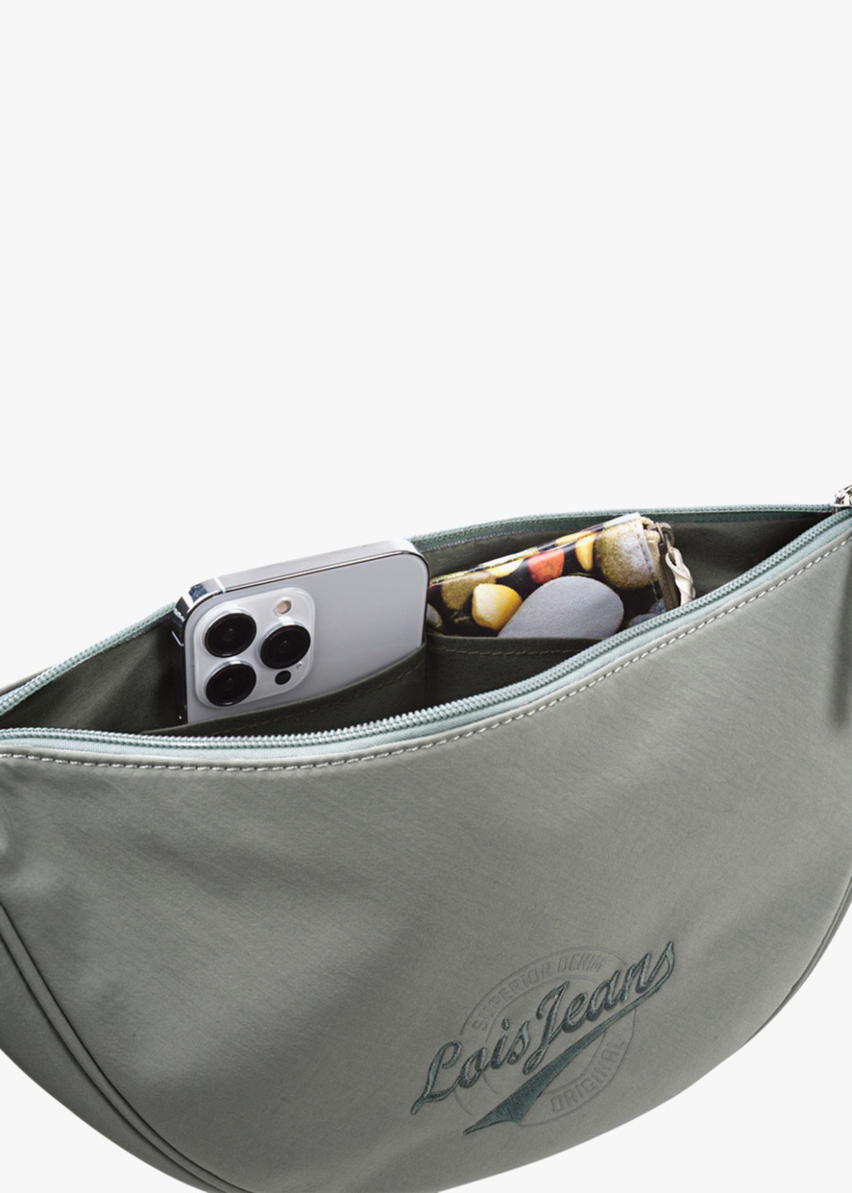 Bolso bandolera ajustable ovalado monocolor con cremallera gris