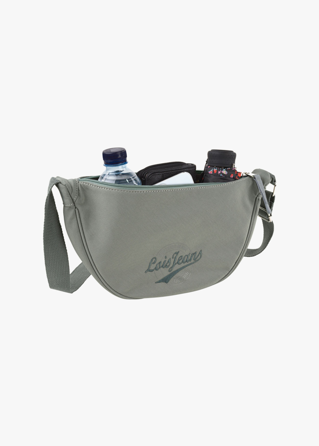 Bolso bandolera ajustable ovalado monocolor con cremallera gris