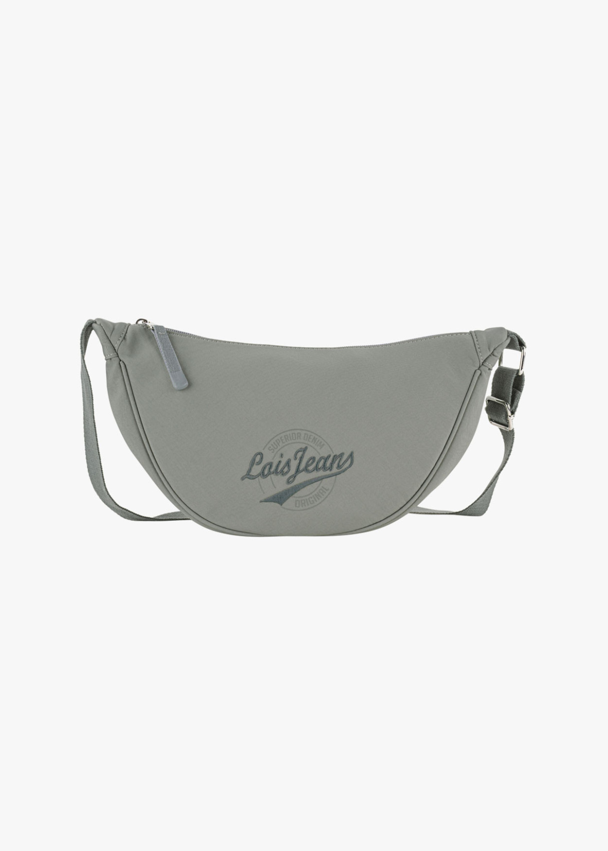 Bolso bandolera ajustable ovalado monocolor con cremallera gris