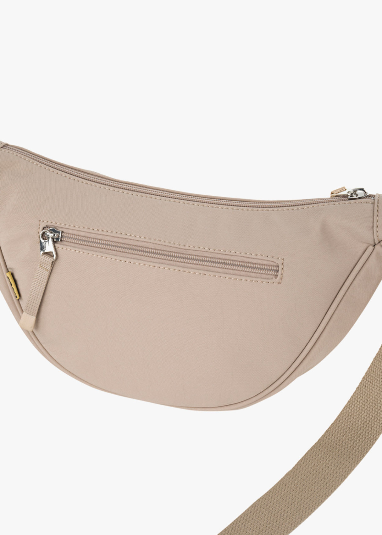 Bolso bandolera ajustable ovalado monocolor con cremallera beige