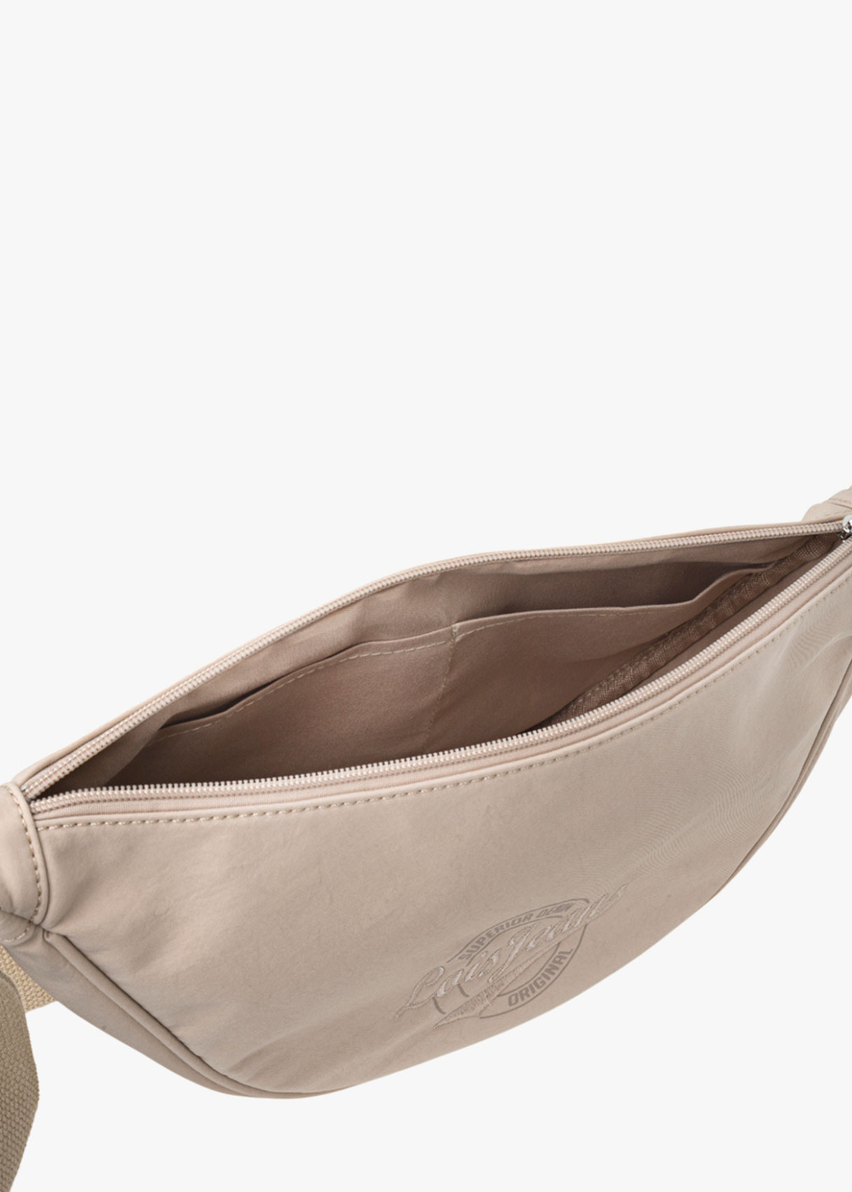 Bolso bandolera ajustable ovalado monocolor con cremallera beige