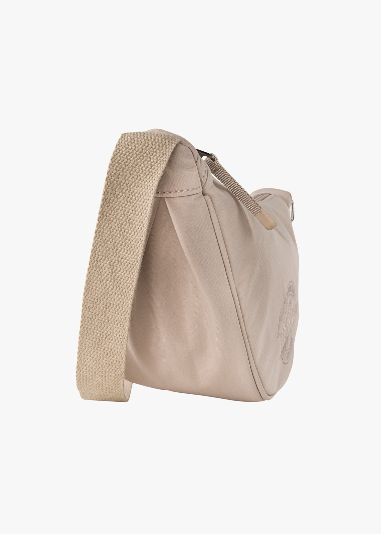 Bolso bandolera ajustable ovalado monocolor con cremallera beige