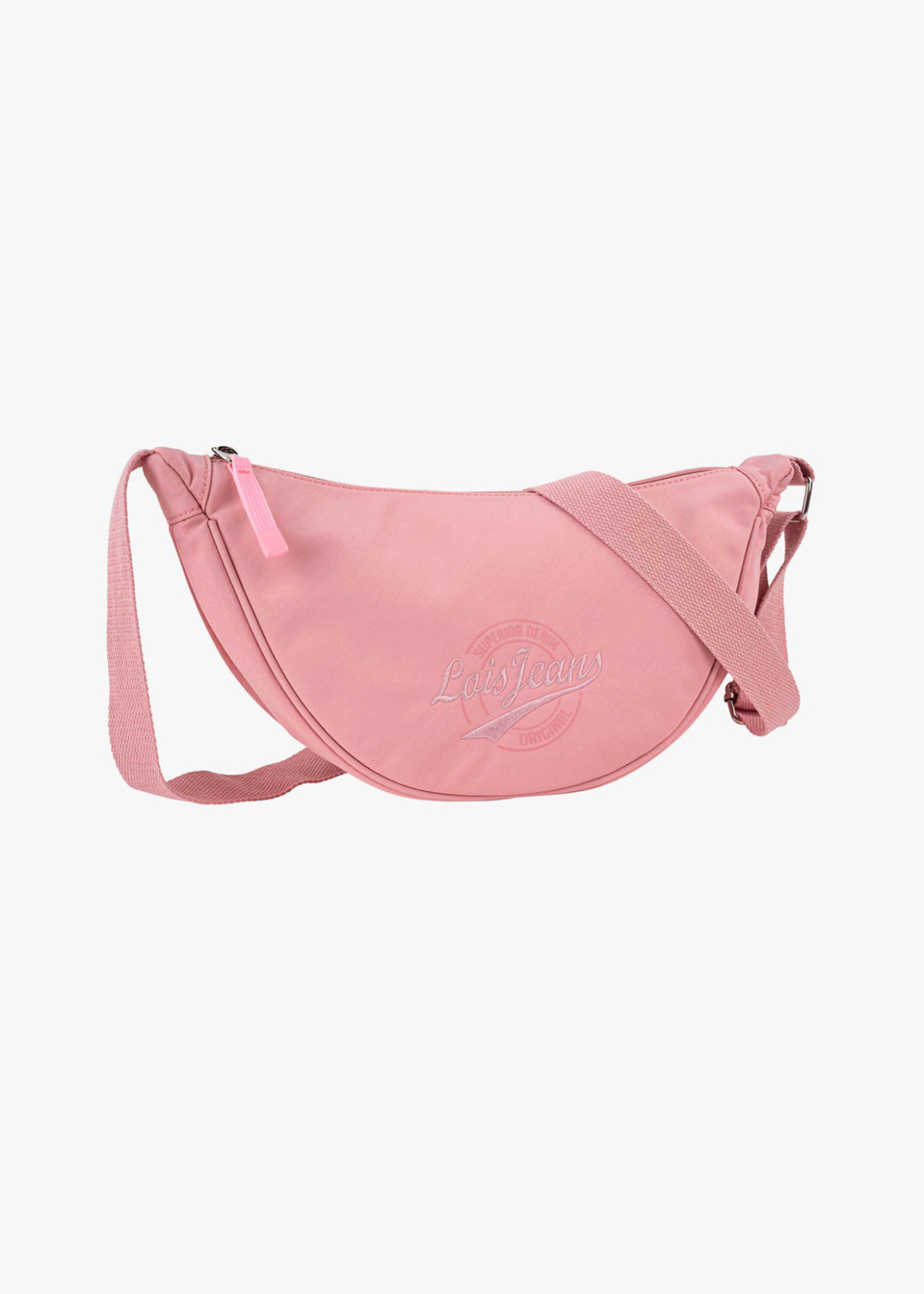 Bolso bandolera ajustable ovalado  con cremallera rosa