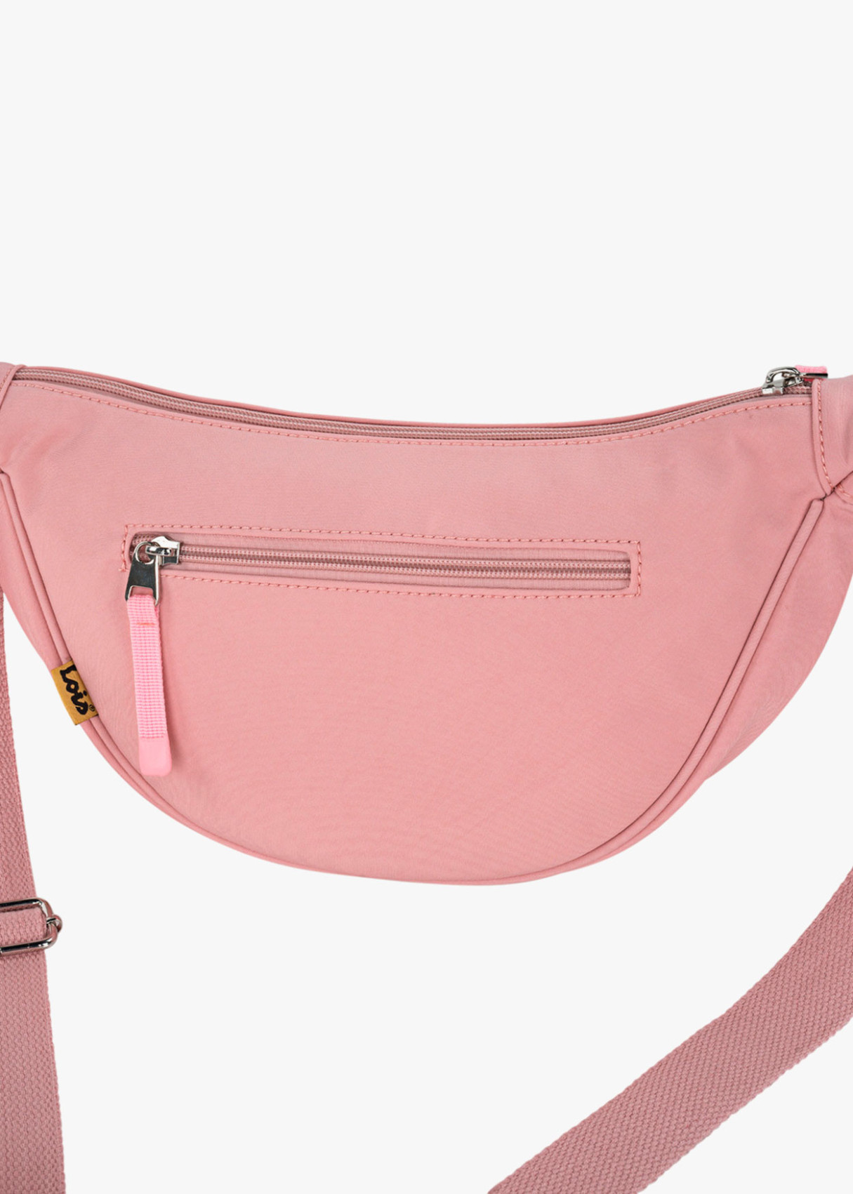 Bolso bandolera ajustable ovalado  con cremallera rosa