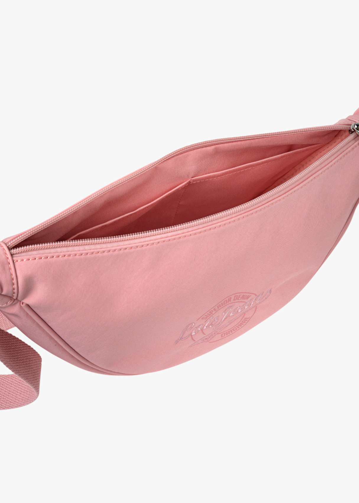 Bolso bandolera ajustable ovalado  con cremallera rosa