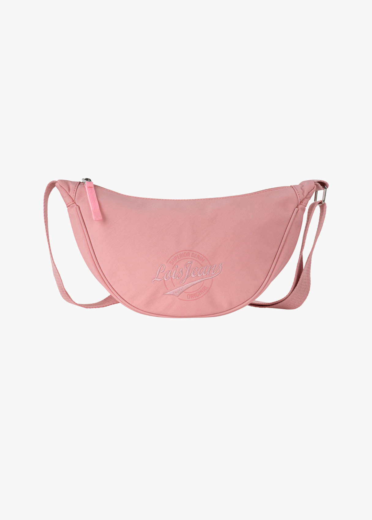 Bolso bandolera ajustable ovalado  con cremallera rosa