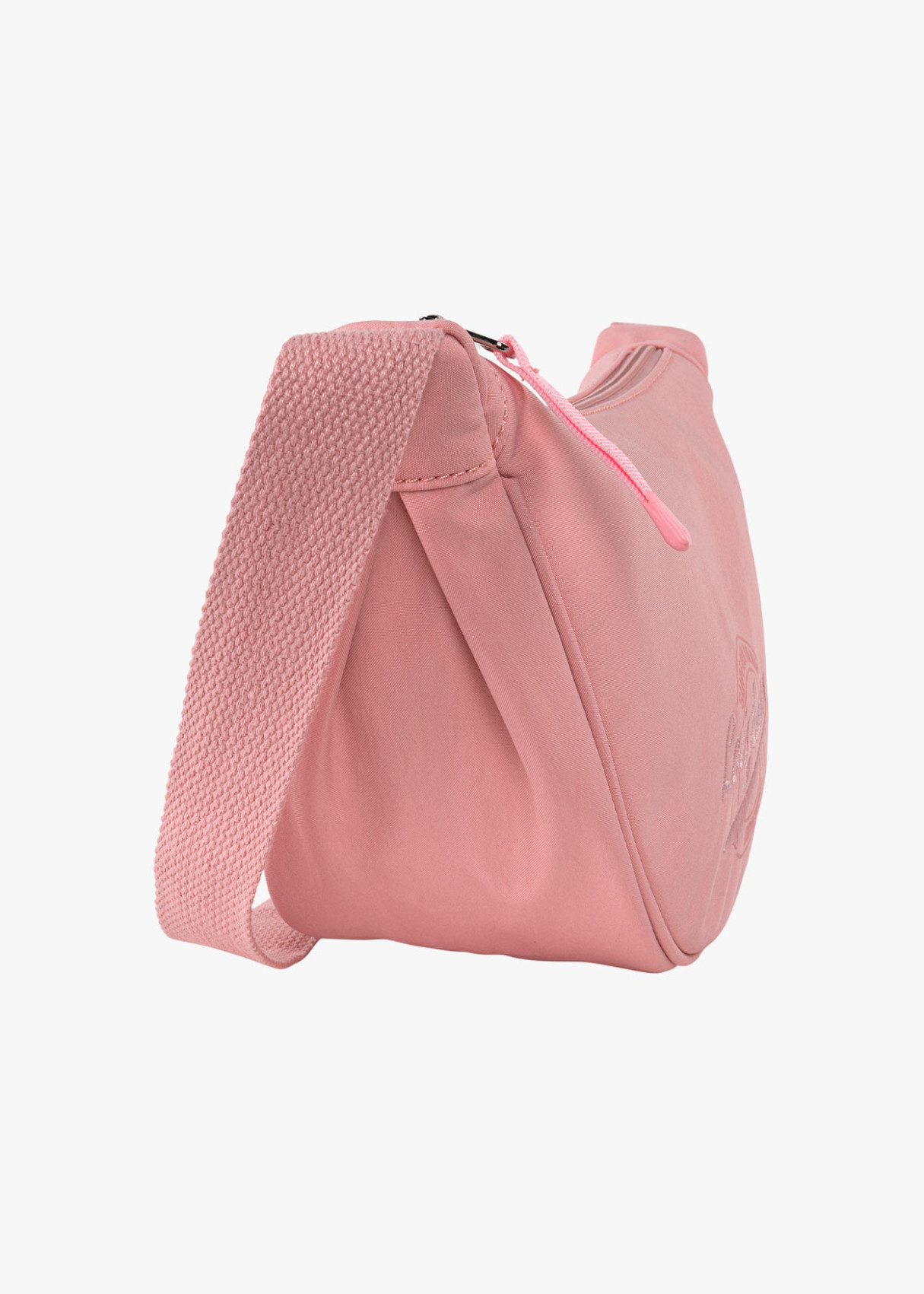 Bolso bandolera ajustable ovalado  con cremallera rosa