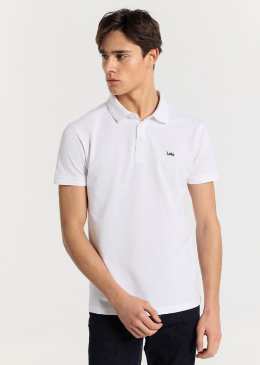 Polo Manga Corta Basico Patch Logo Bordado blanco