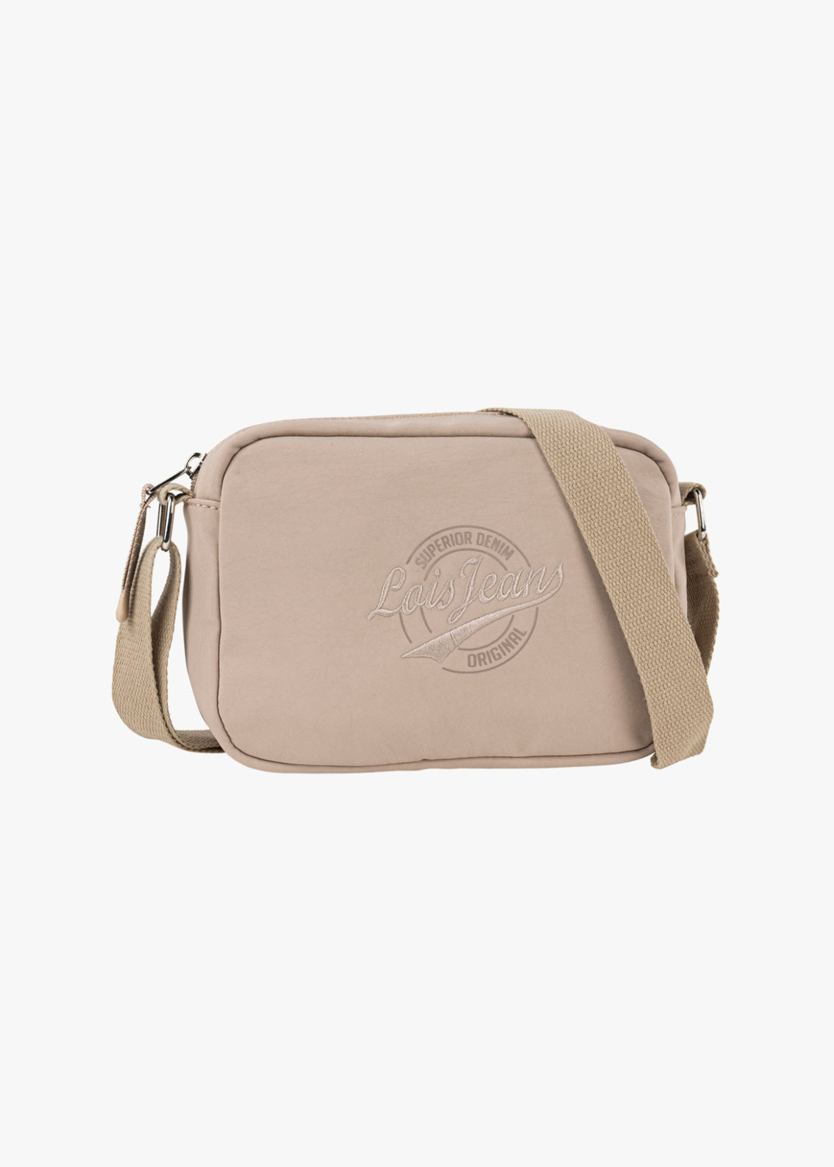 Bolso bandolera ajustable con cremallera beige