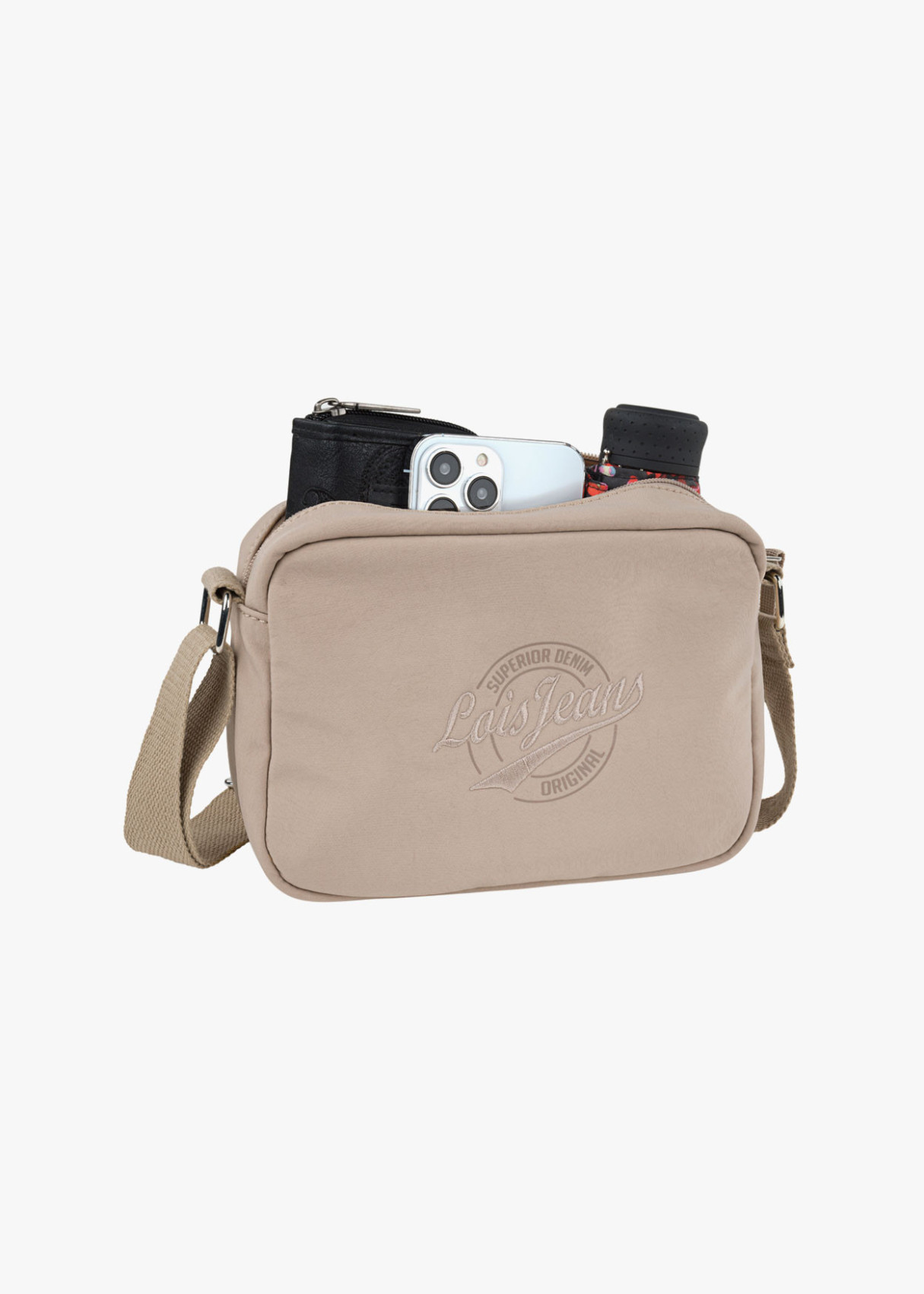 Bolso bandolera ajustable con cremallera beige