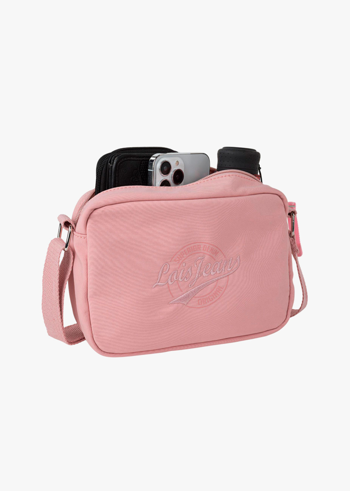 Bolso bandolera ajustable con cremallera rosa